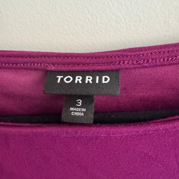 Torrid Midi Shift Dress Purple Boat Neck Pullover Side Slit Short Sleeve Sz 3X - Picture 2 of 6